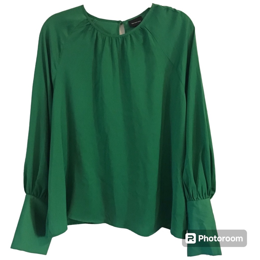 NWT XXL Who What Wear Long Sleeve Green Balloon Sleeve Top Blouse Keyhole Back
